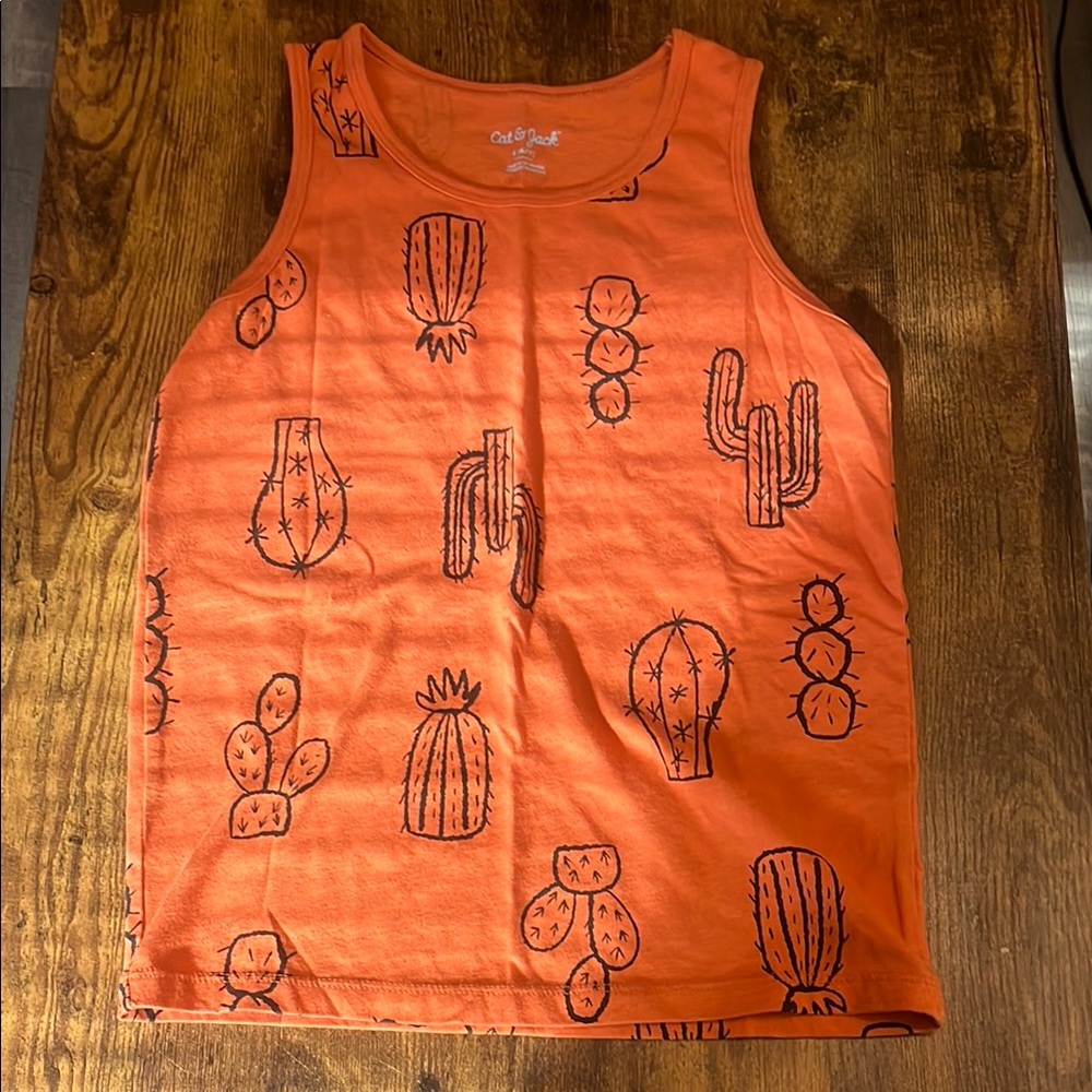 Cat & Jack Orange Short Sleeve Tee with Cactus Print